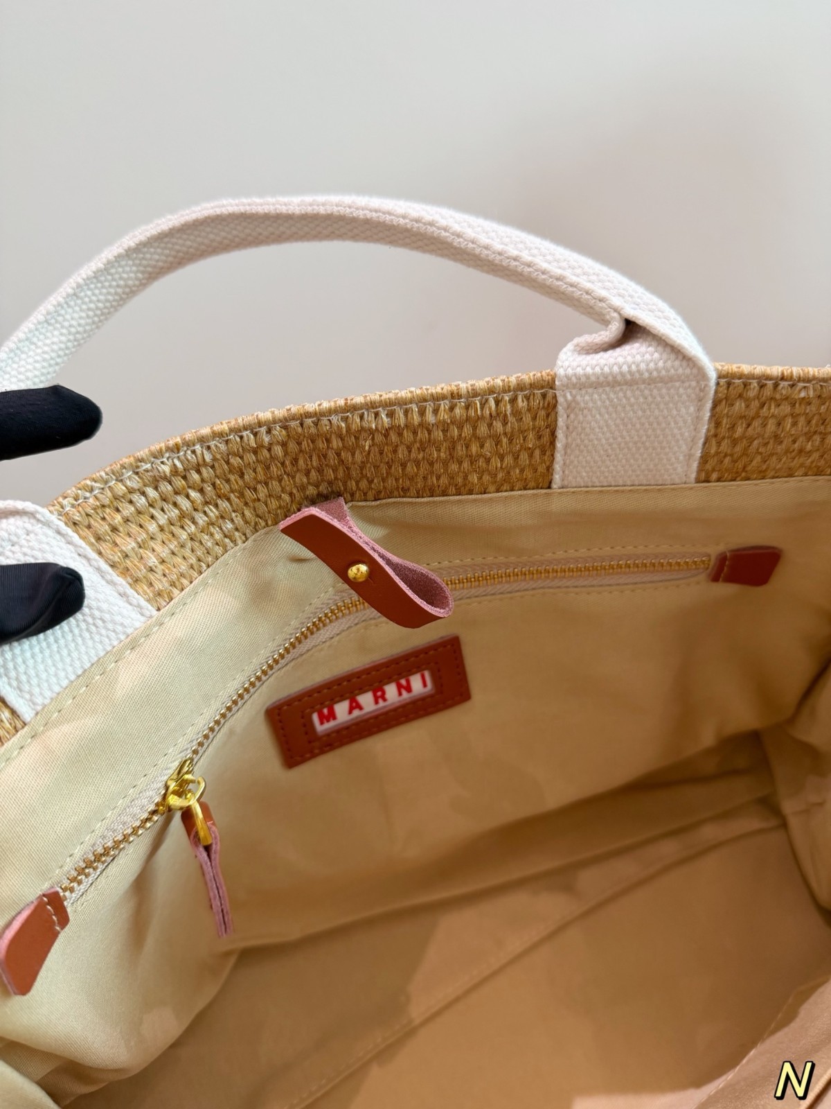 MARNI Classic Caramel Raffia Woven Tote Bag (Dimensions: 36 x 25)
