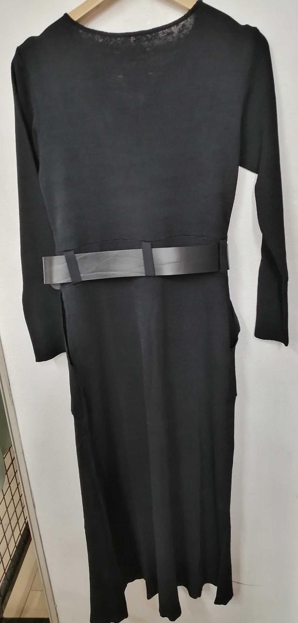 Ameri Woman’s Belted Black Knit Dress M 47in Length 36cm Shoulder