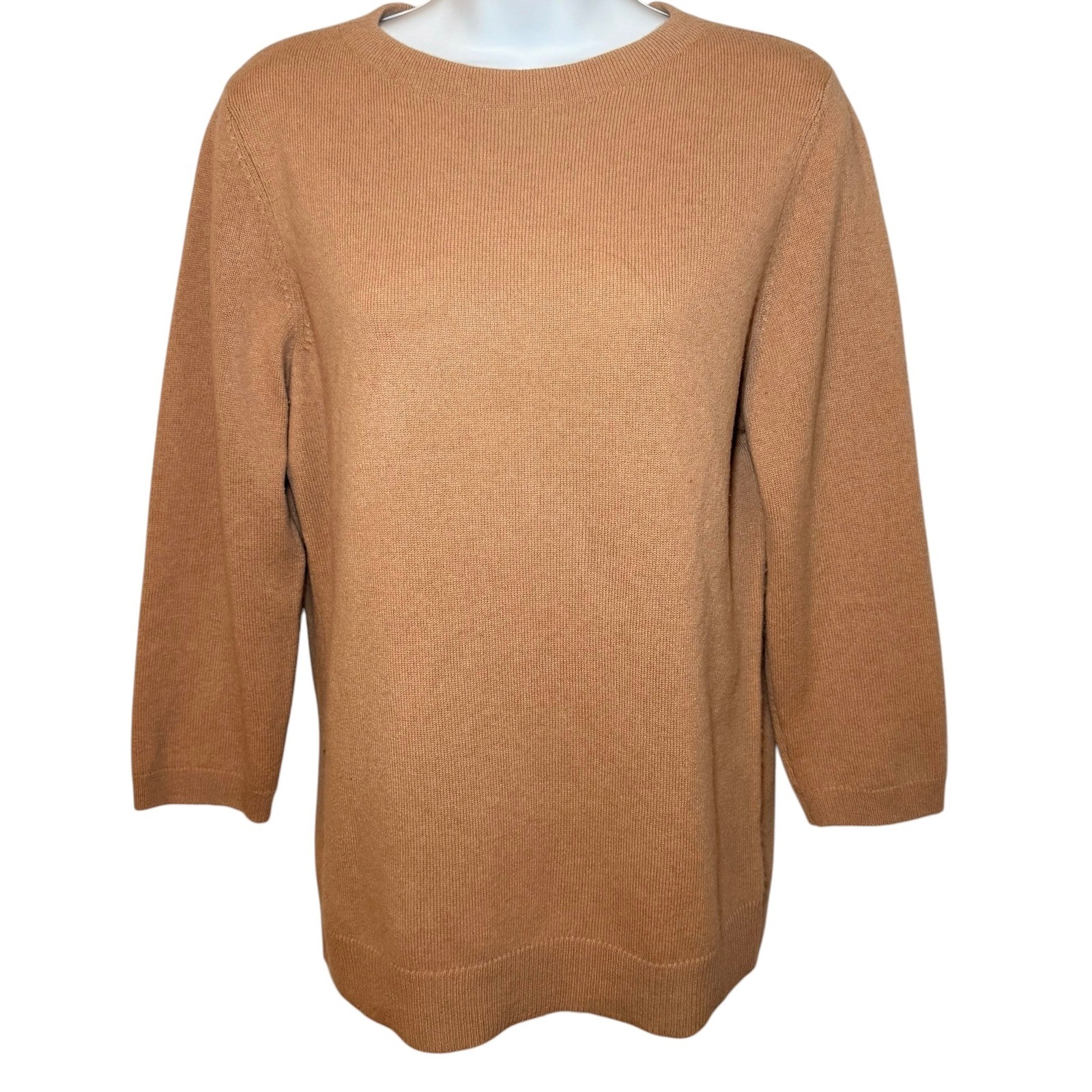 Talbots Pure Cashmere Sweater Camel Tan Crewneck 3/4 Sleeve Size M CN5124 07/20