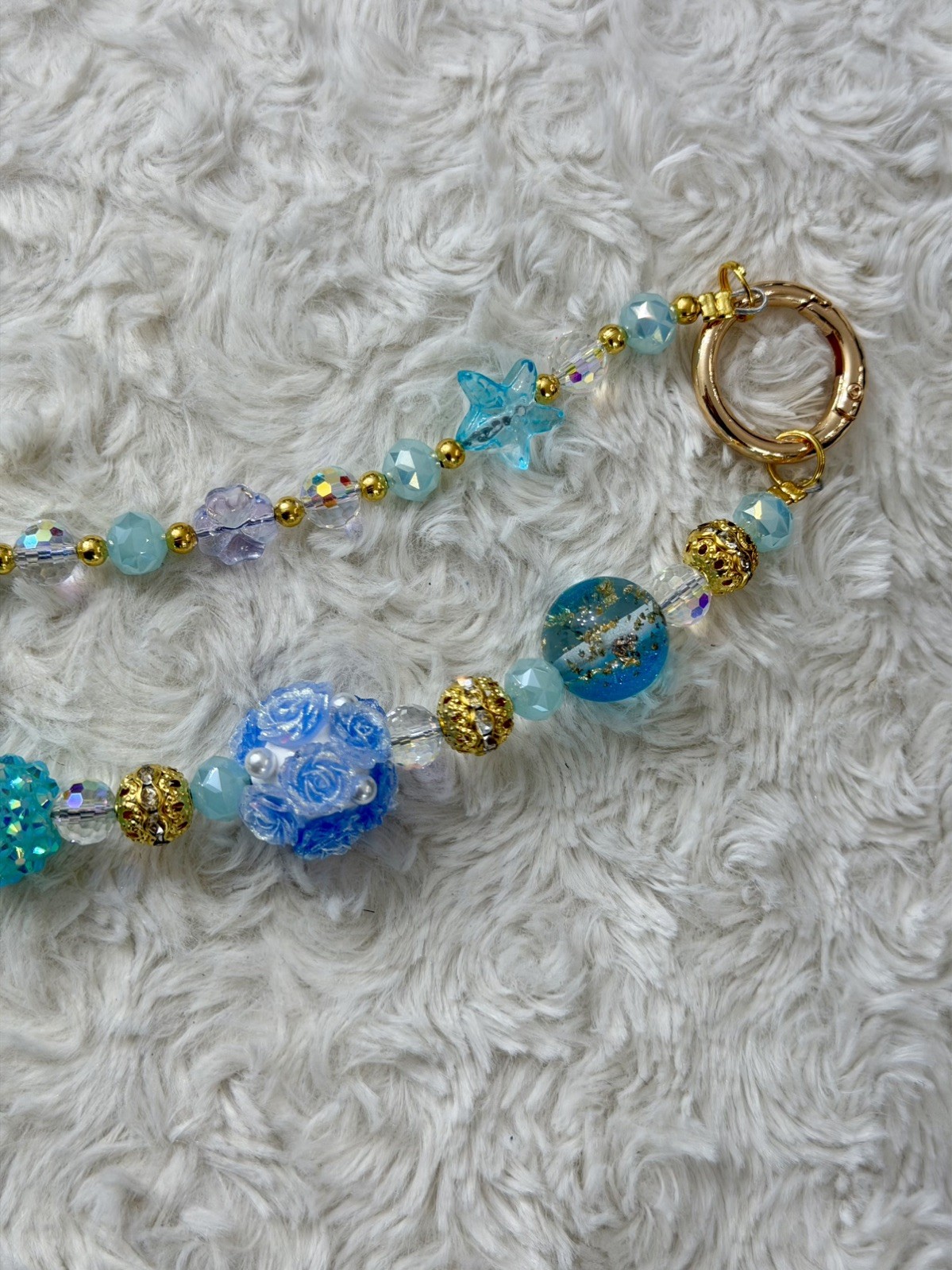 Crystal Light Blue and Gold Starfish Handbag and Keychain Charm