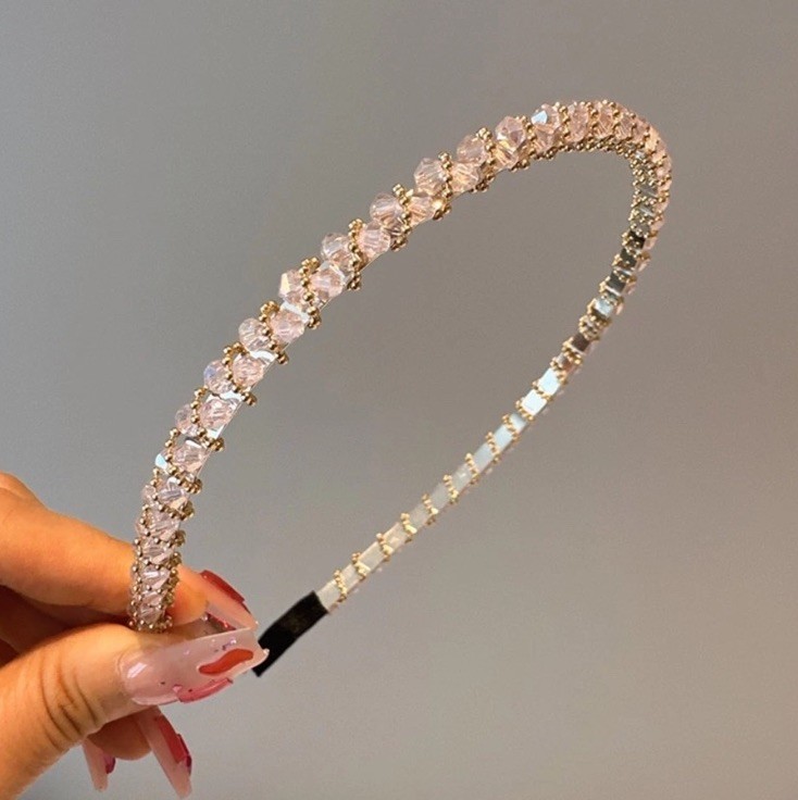 Pink Crystal Beads Headband Glamour Holiday Fashion Gold Crystal Headband