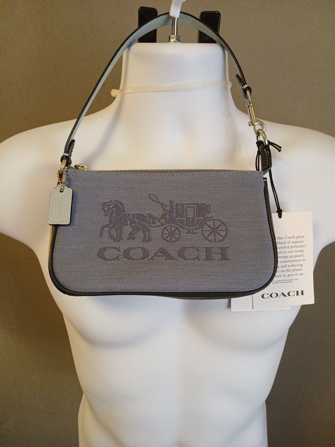 COACH NOLITA 19 IN COLORBLOCK W HORSE & CARRIAGE (COACH C8327) SILVER/BLUE NWT
