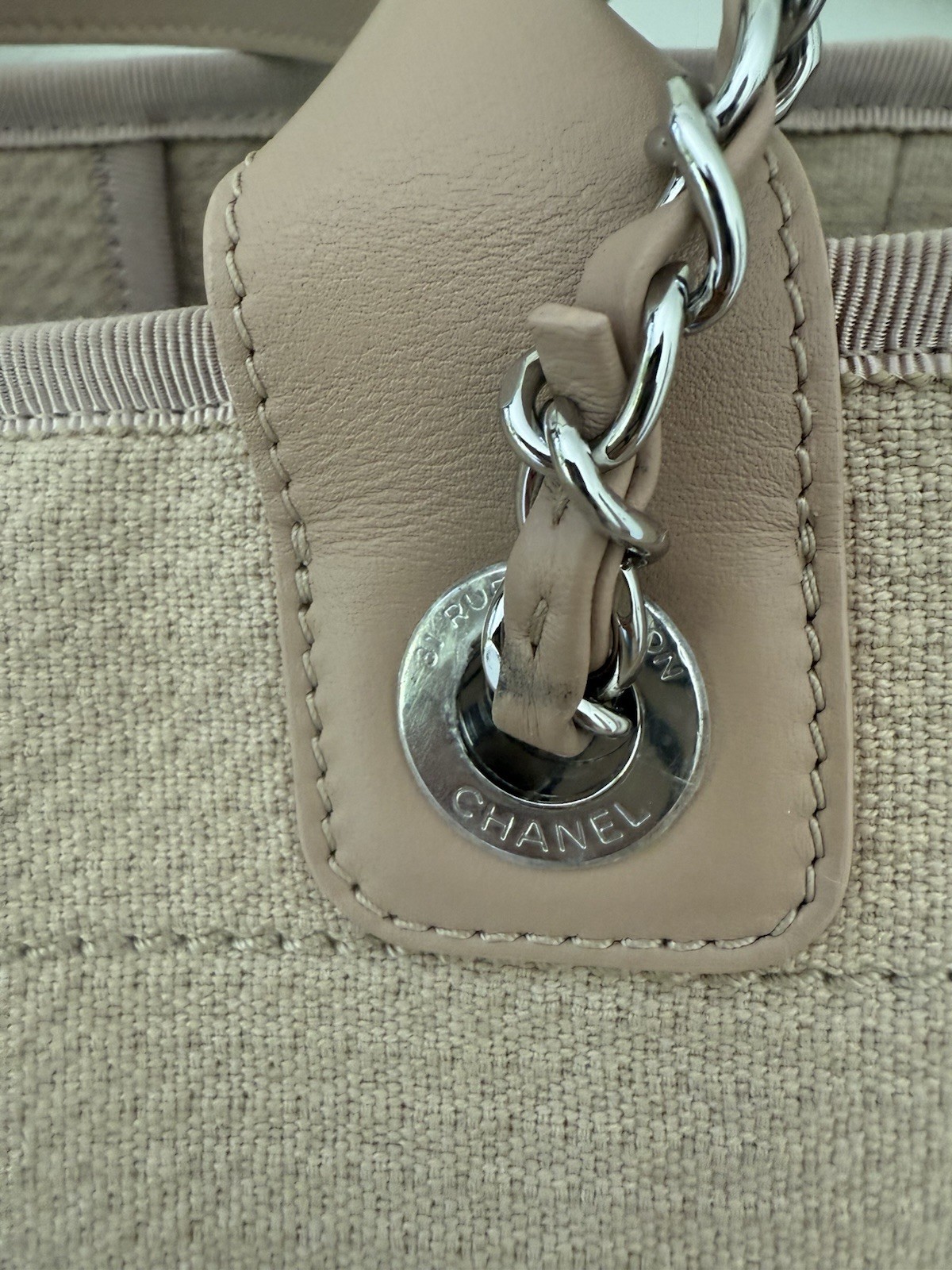 Authentic Chanel Mixed Fibers Medium Deauville Tote Beige
