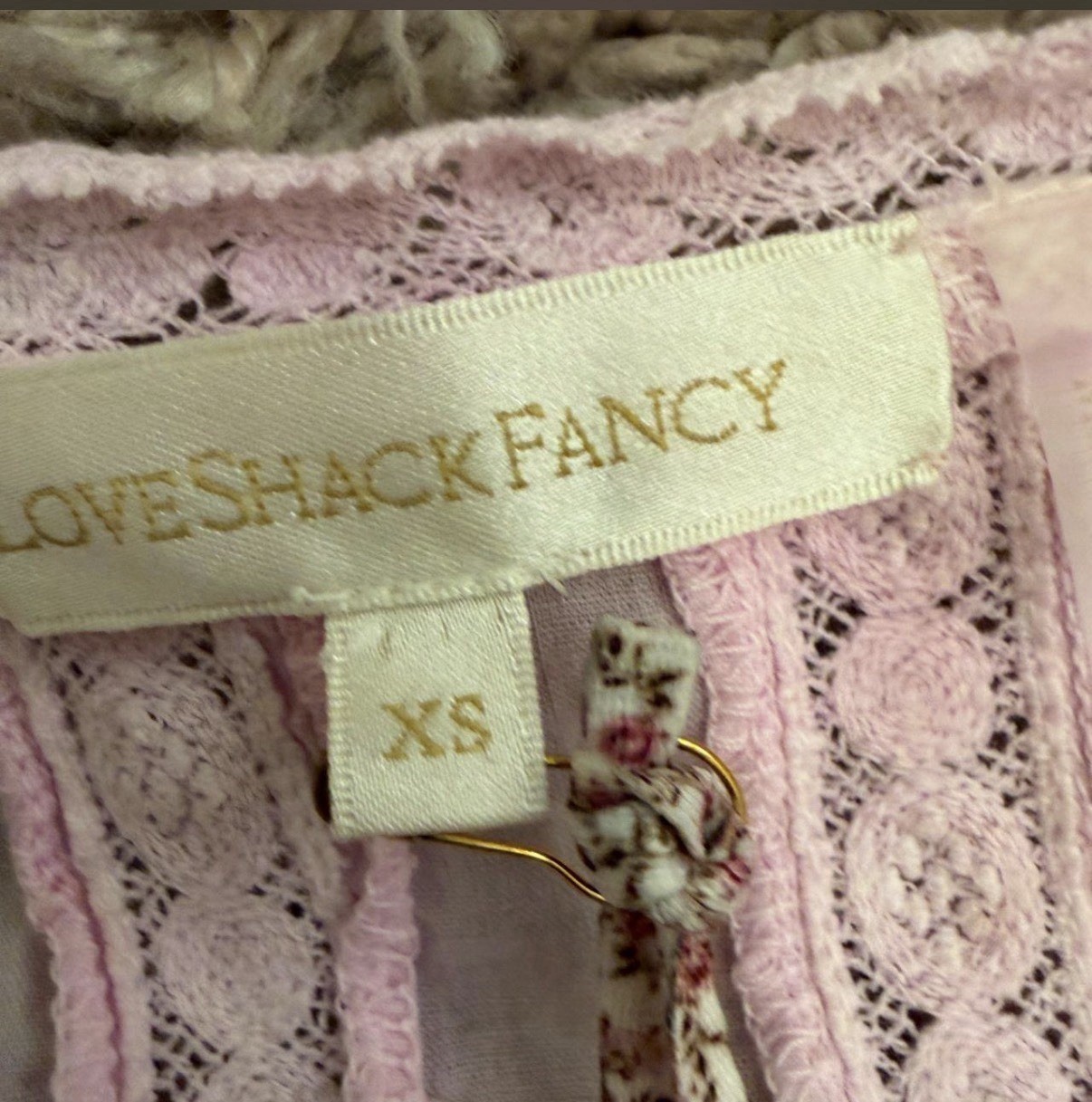 LoveShackFancy Pink/White Cotton Lace Ruffle Smocked V-Neck Mini Dress XS