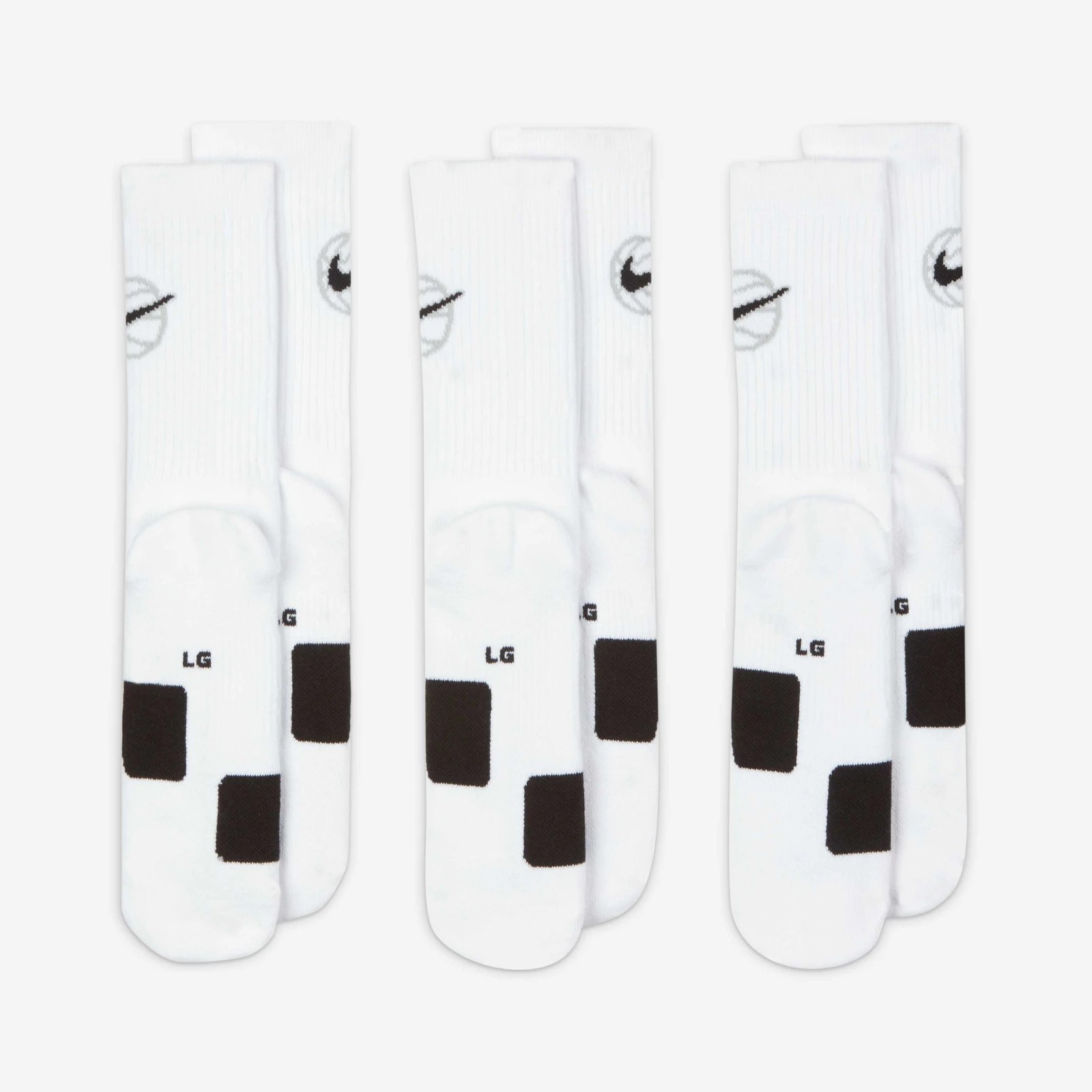 Nike Everyday Basketball White Crew Socks 3 Pair Mens Size 8-12 DA2123-100