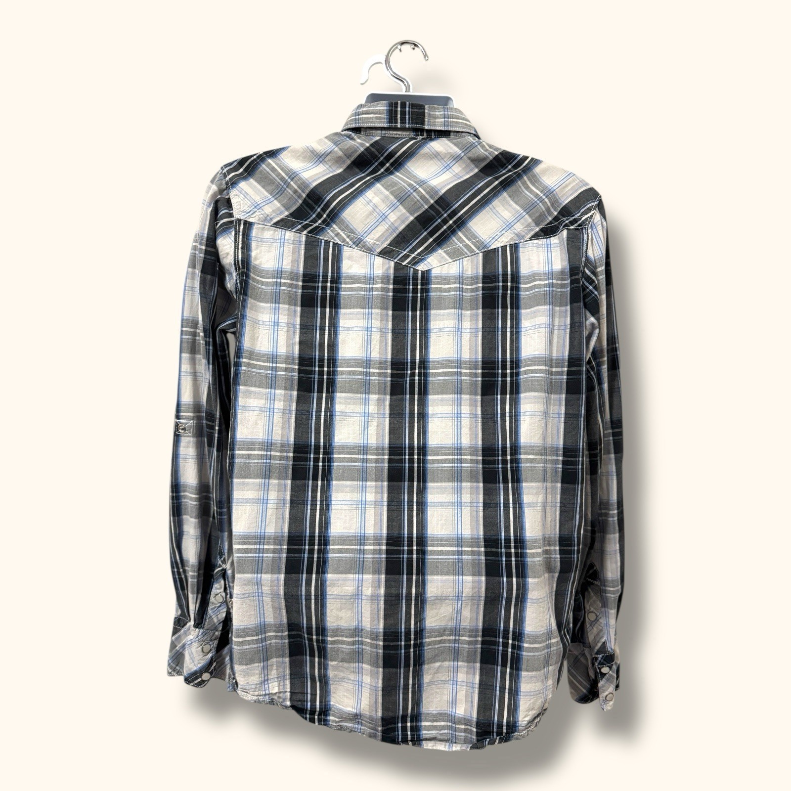 Supply Company USA Mens Gray Plaid Western Pearl Snap Collar Shirt M Cowboy