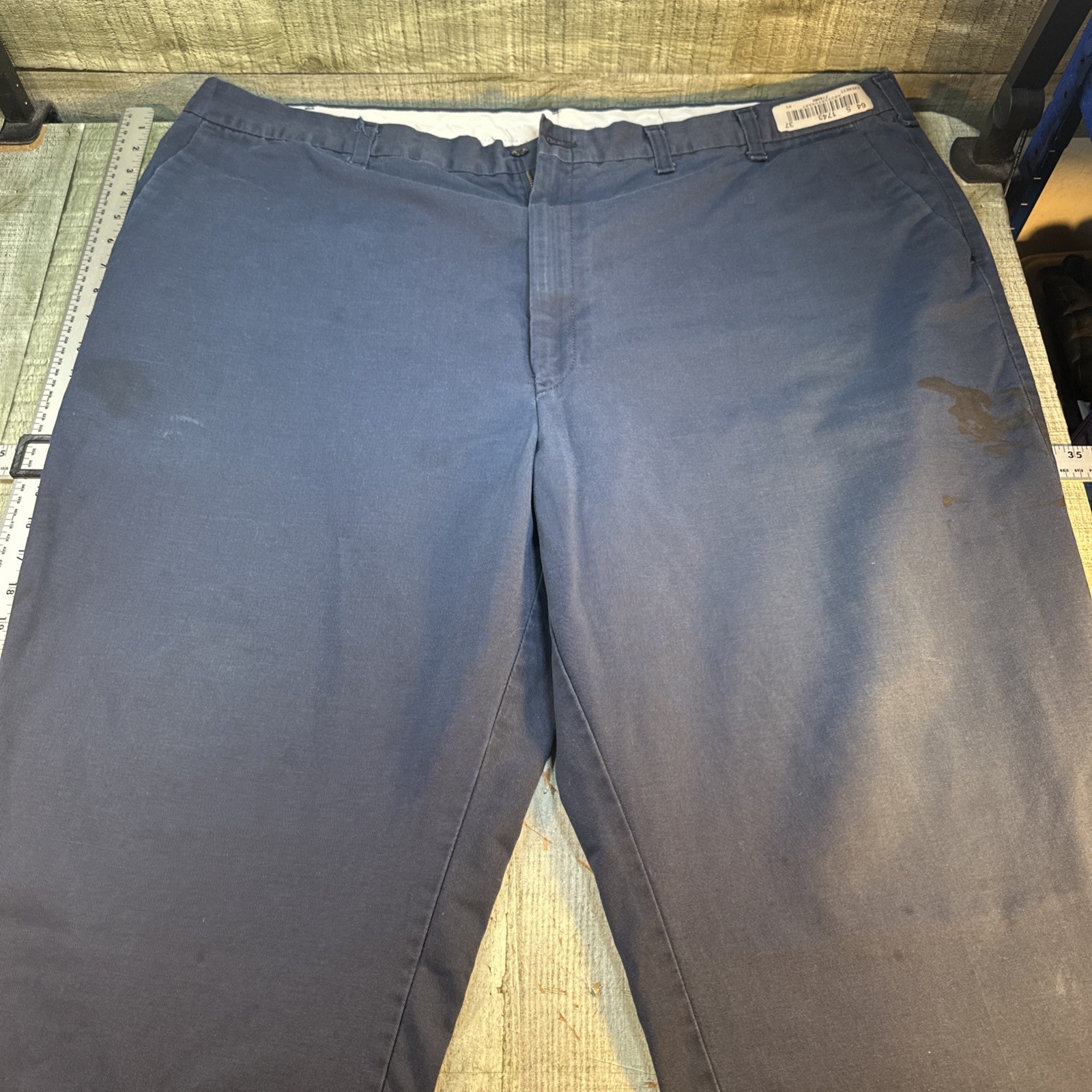 Mens Navy Blue Pants 48×30 Classic Fit Casual Work Chino Flat Front