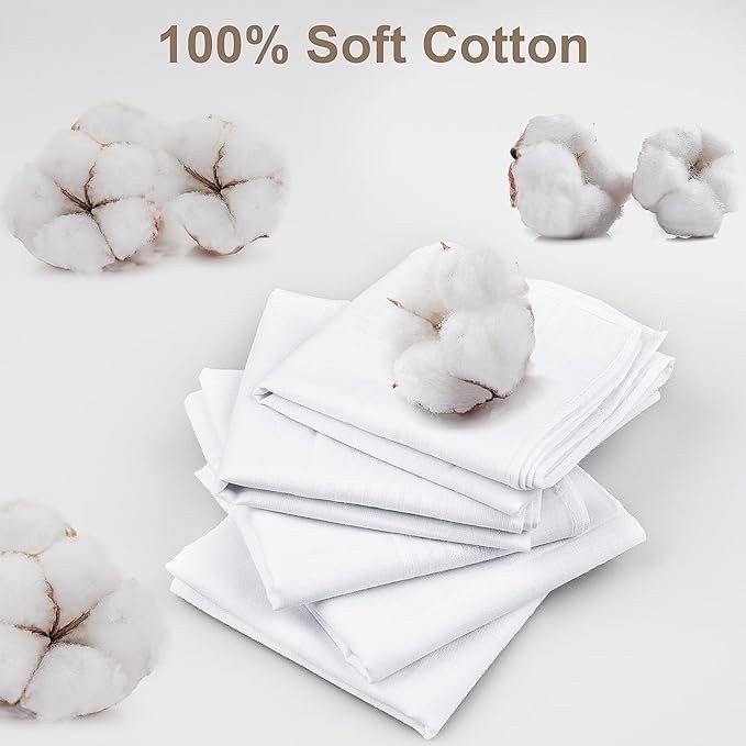 Mens Cotton Handkerchiefs 20 Pack White Pocket Squares Hankies 16×16 Wedding Set