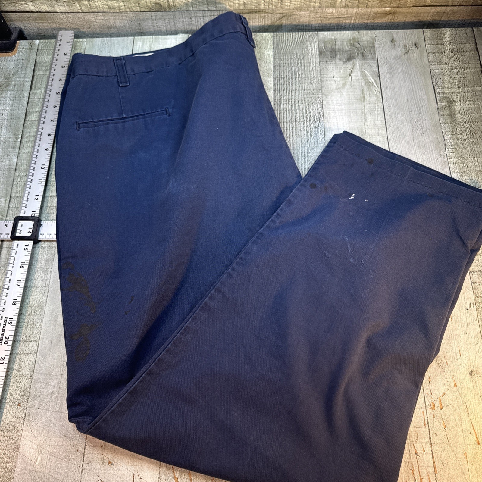 Mens Navy Blue Pants 48×30 Classic Fit Casual Work Chino Flat Front