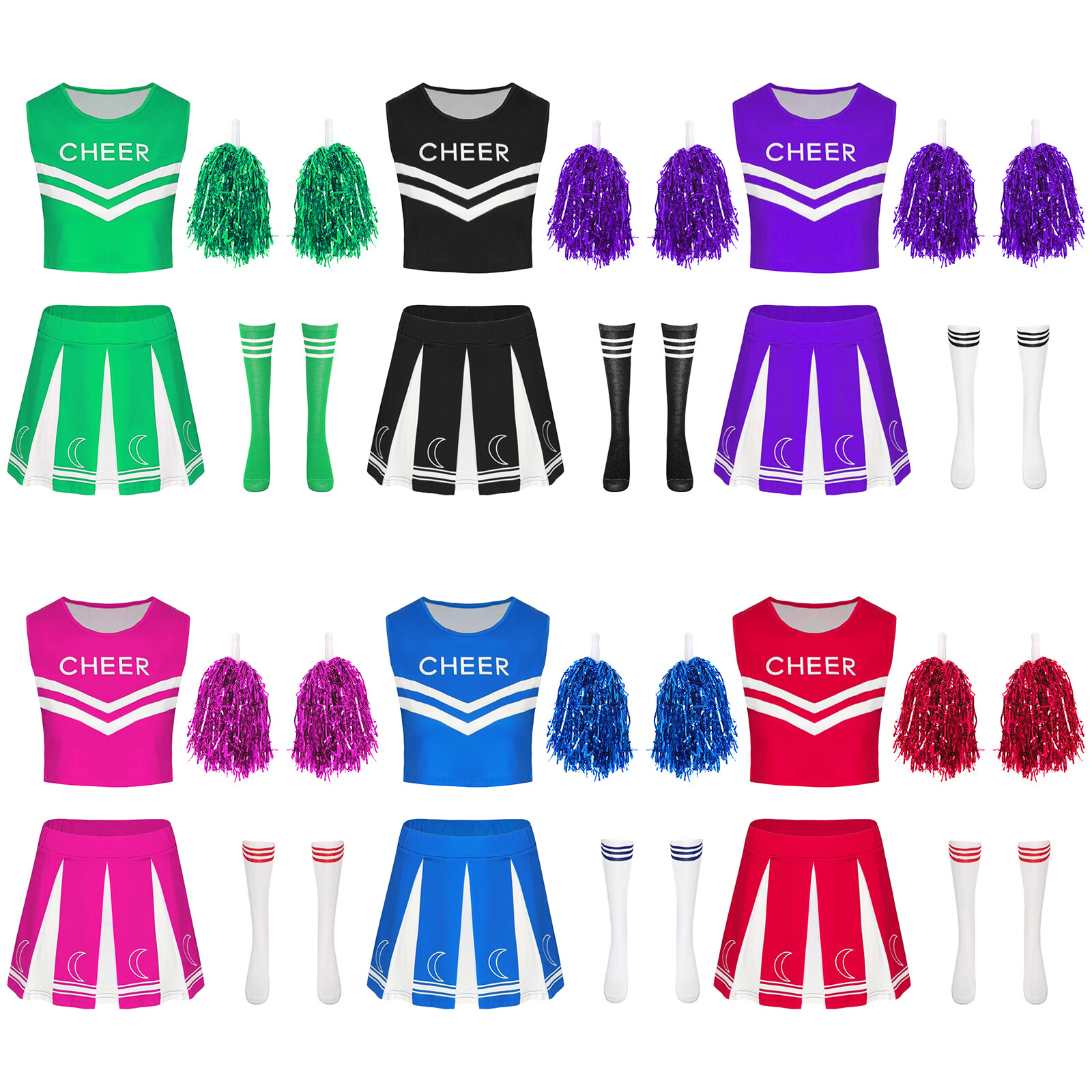 Women Uniforms Halloween Skirt Sleeveless Cheerleading Outfit Socks Dress Dance