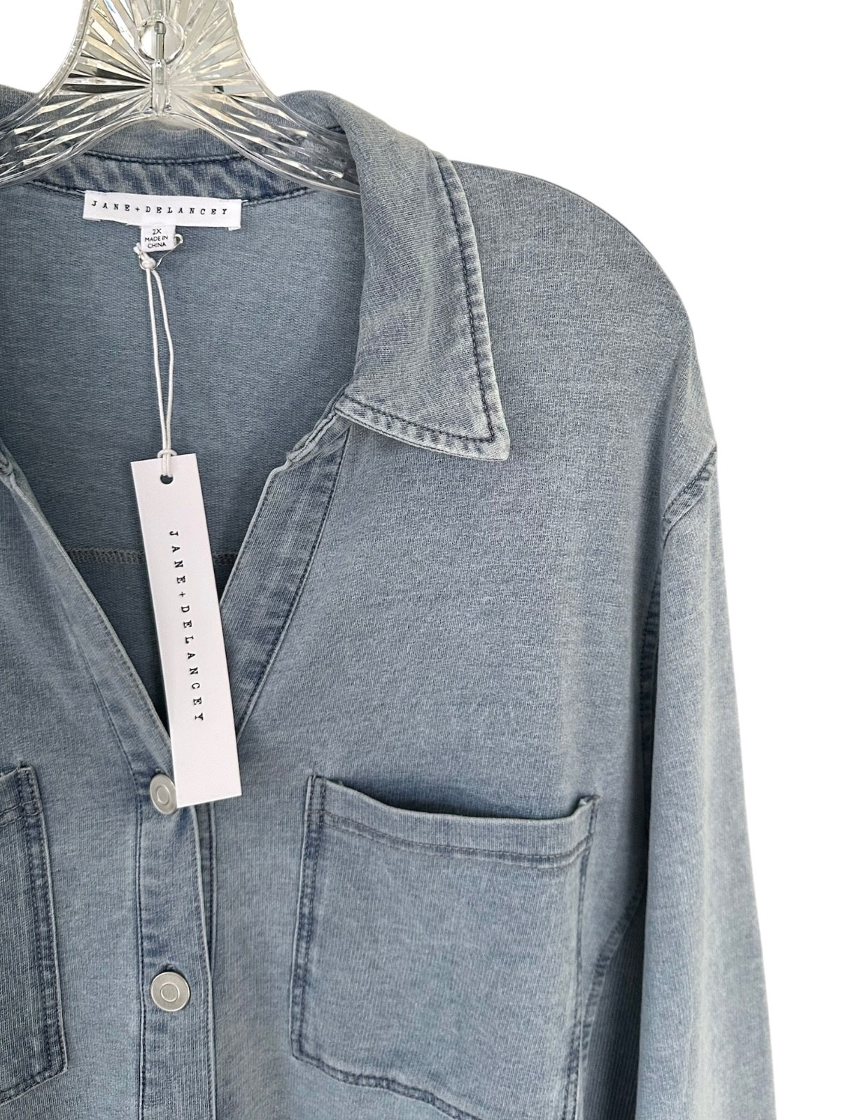 Jane & Delancey Women’s Button Down Shirt Top Denim Look Plus Size 2X Navy