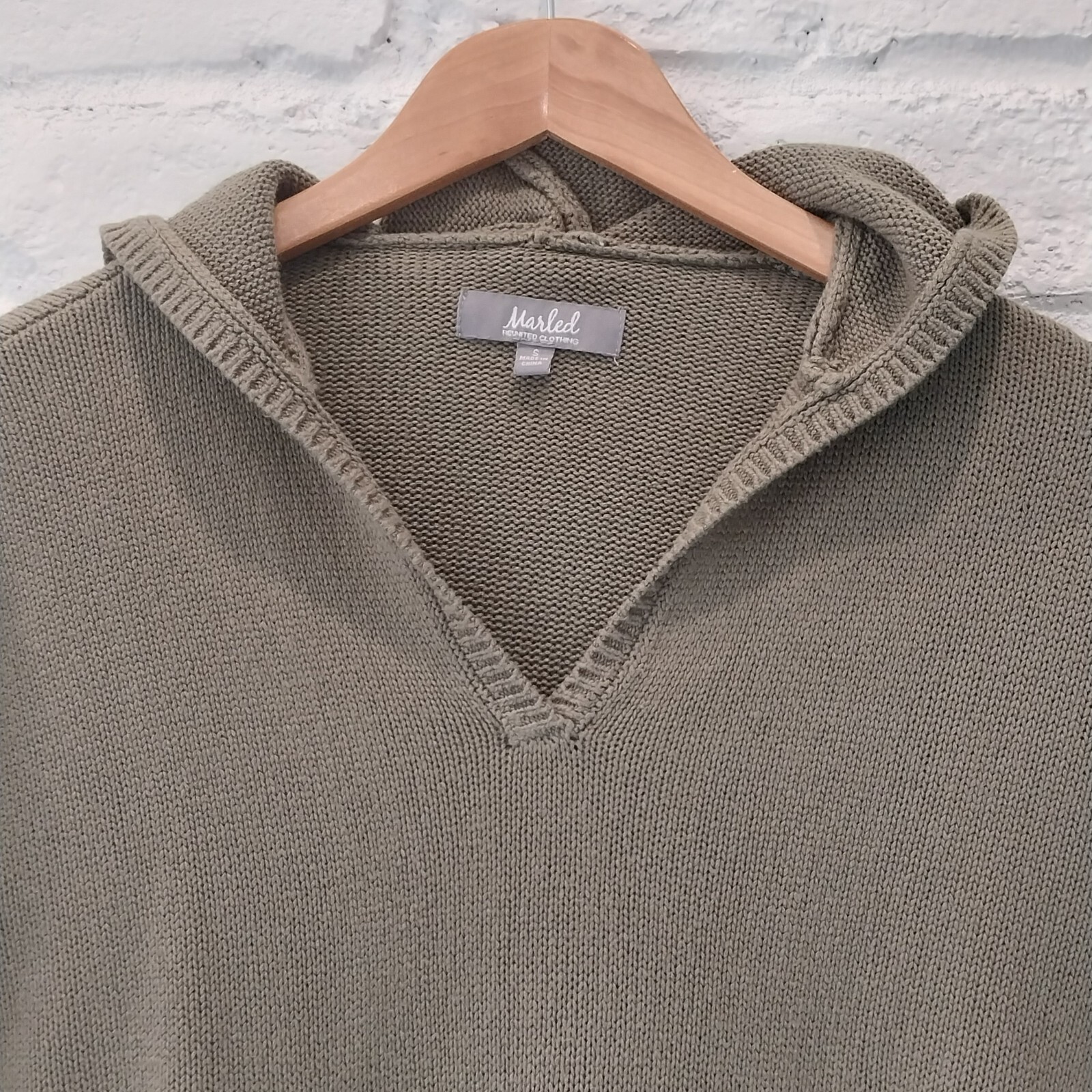MARLED Hooded Pullover Sweater Womens S Olive Green Long Sleeve Kangaroo Pocket