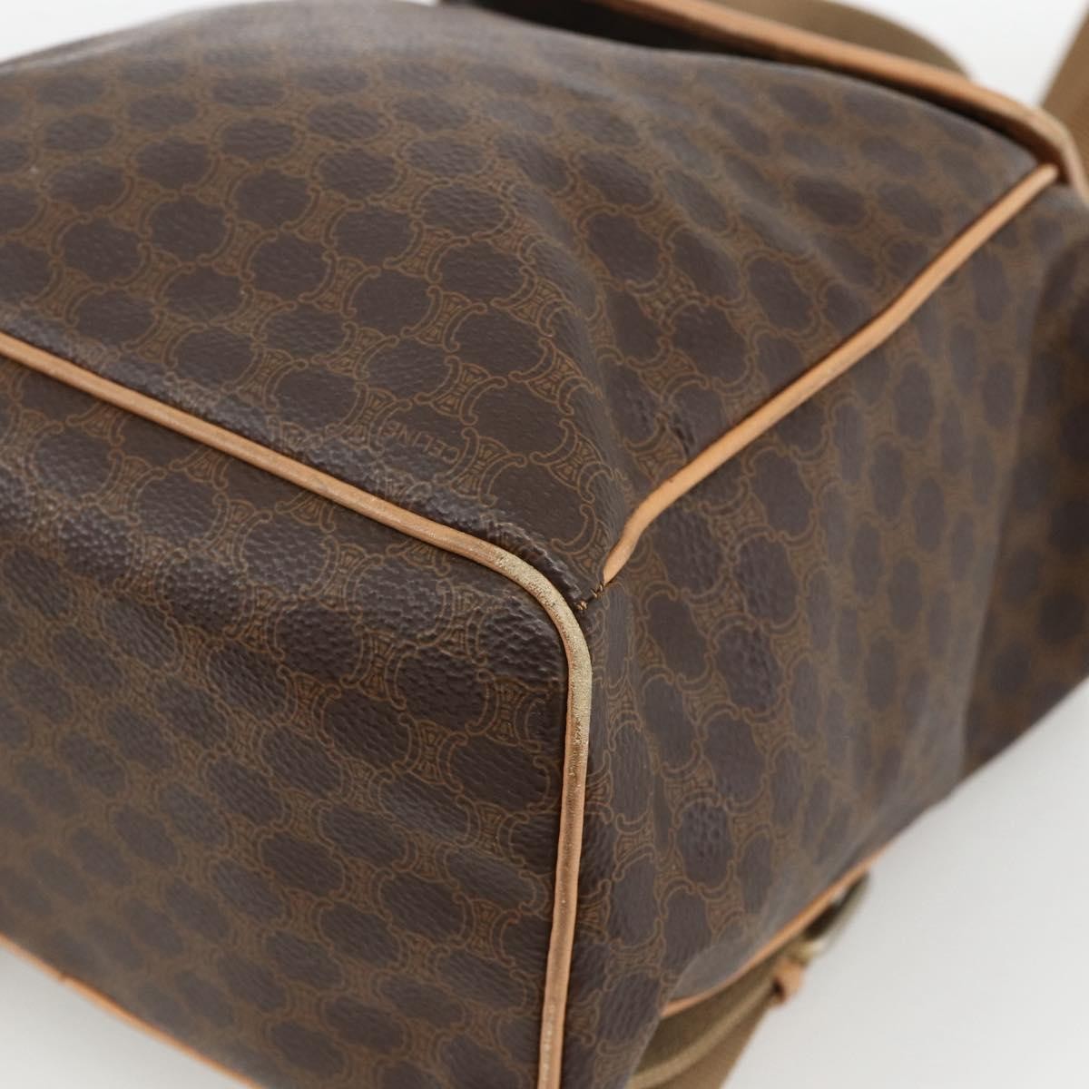 CELINE Macadam Canvas Backpack PVC Leather Brown Gold Auth ARZ862