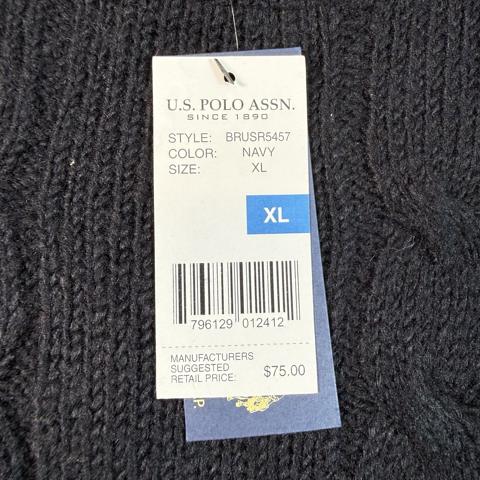 U.S. POLO ASSN Blue Crewneck Sweater White Pony Mens Sz XL Cable Knit NWT Preppy