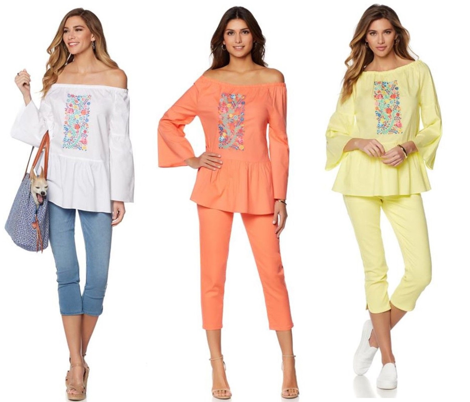 DG2 by Diane Gilman Embroidered Off-the-Shoulder Top with Ruffle Hem, HSN $59.9