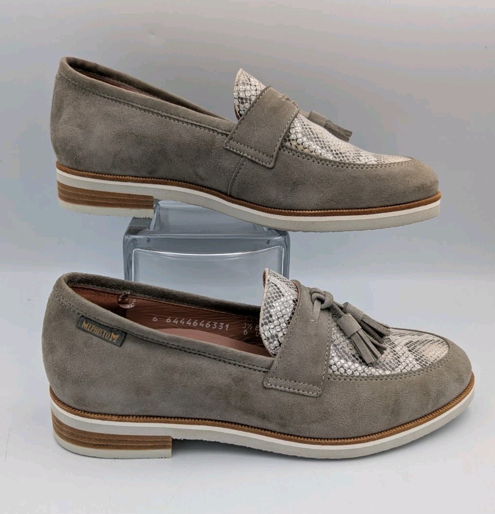 Mephisto “Piers” Penny Loafers – Suede And Leather – Snake Print Grey SZ 6 (18)