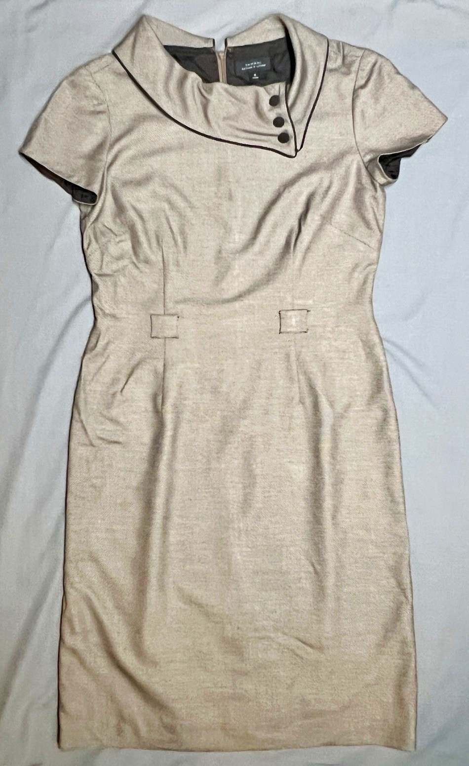 Tahari Arthur S. Levine Women’s Grey Collared Sheath Knee Dress 6 Zip Solid