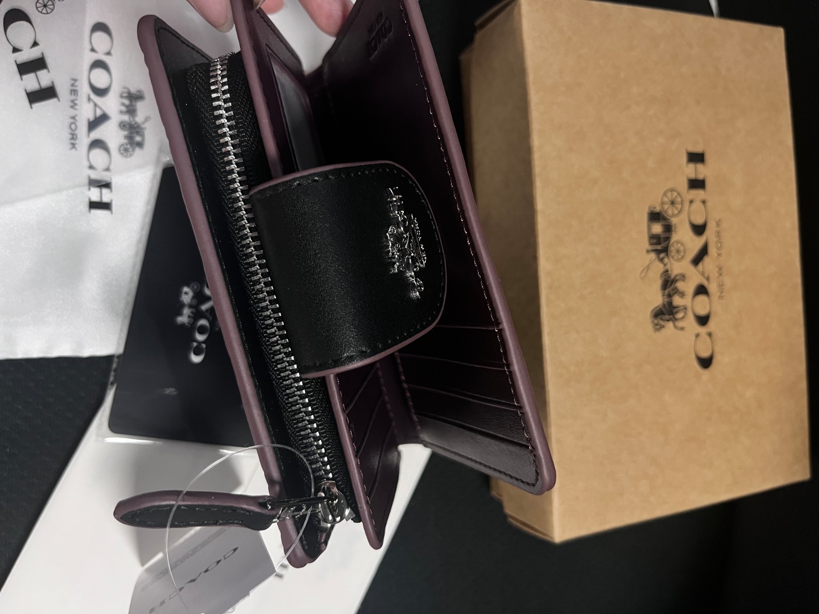 COACH Medium Corner Zip Wallet With Signature CM241 Black outlet New