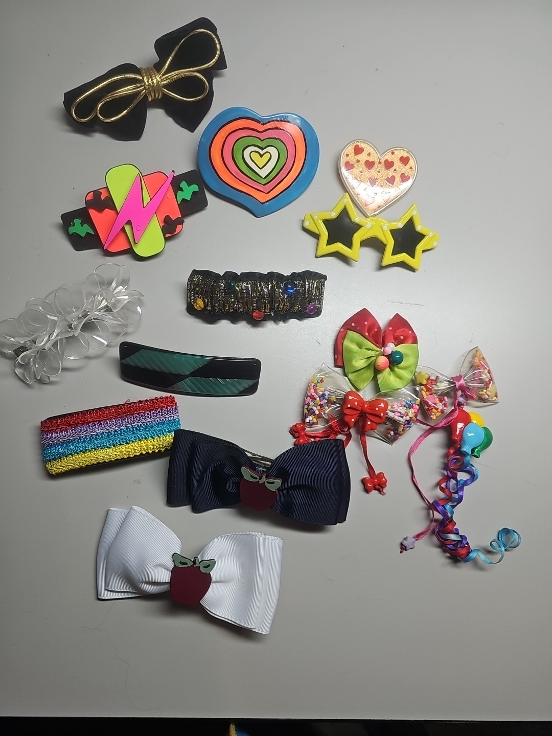 Lot Vintage 80s Hair Barrettes French Clips Bows Neon Fabric Plastic