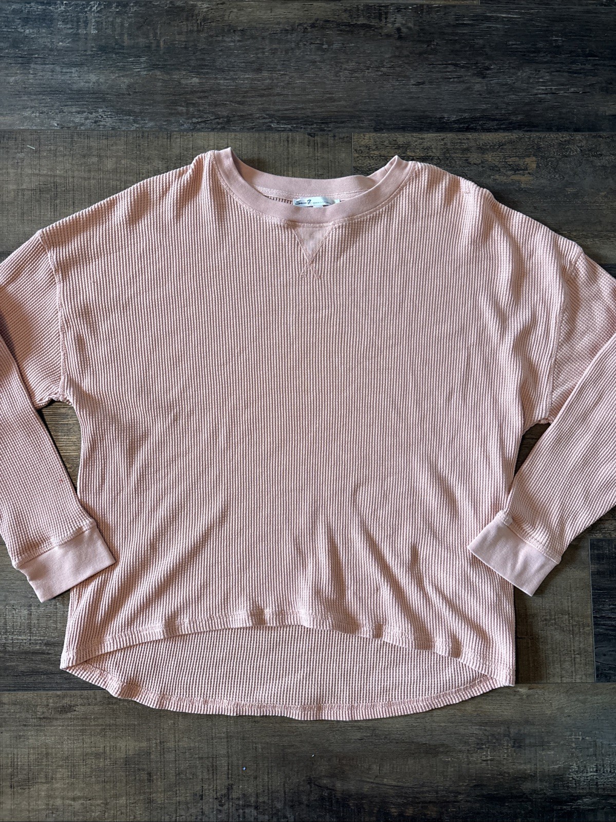 Seven7 Women’s XXL Long Sleeve Waffle Knit Henley Shirt Comfy Casual Coral