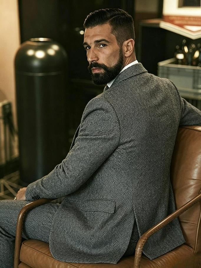 3-piece gray men’s suit herringbone checkered tweed tailcoat retro suit ball