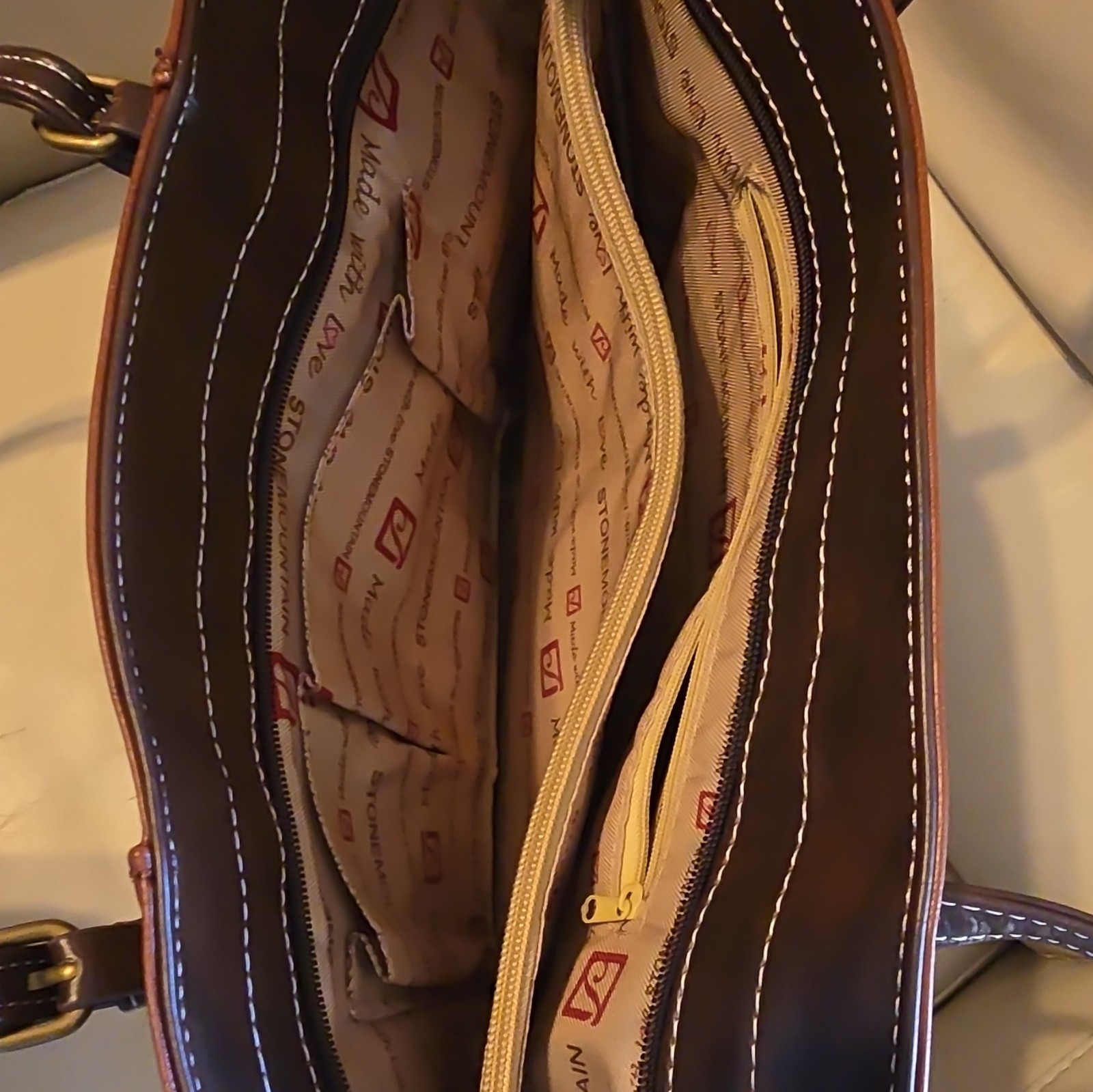 Stone Mountain USA Two-Tone Brown Leather Shoulder Tote Bag Purse NWT