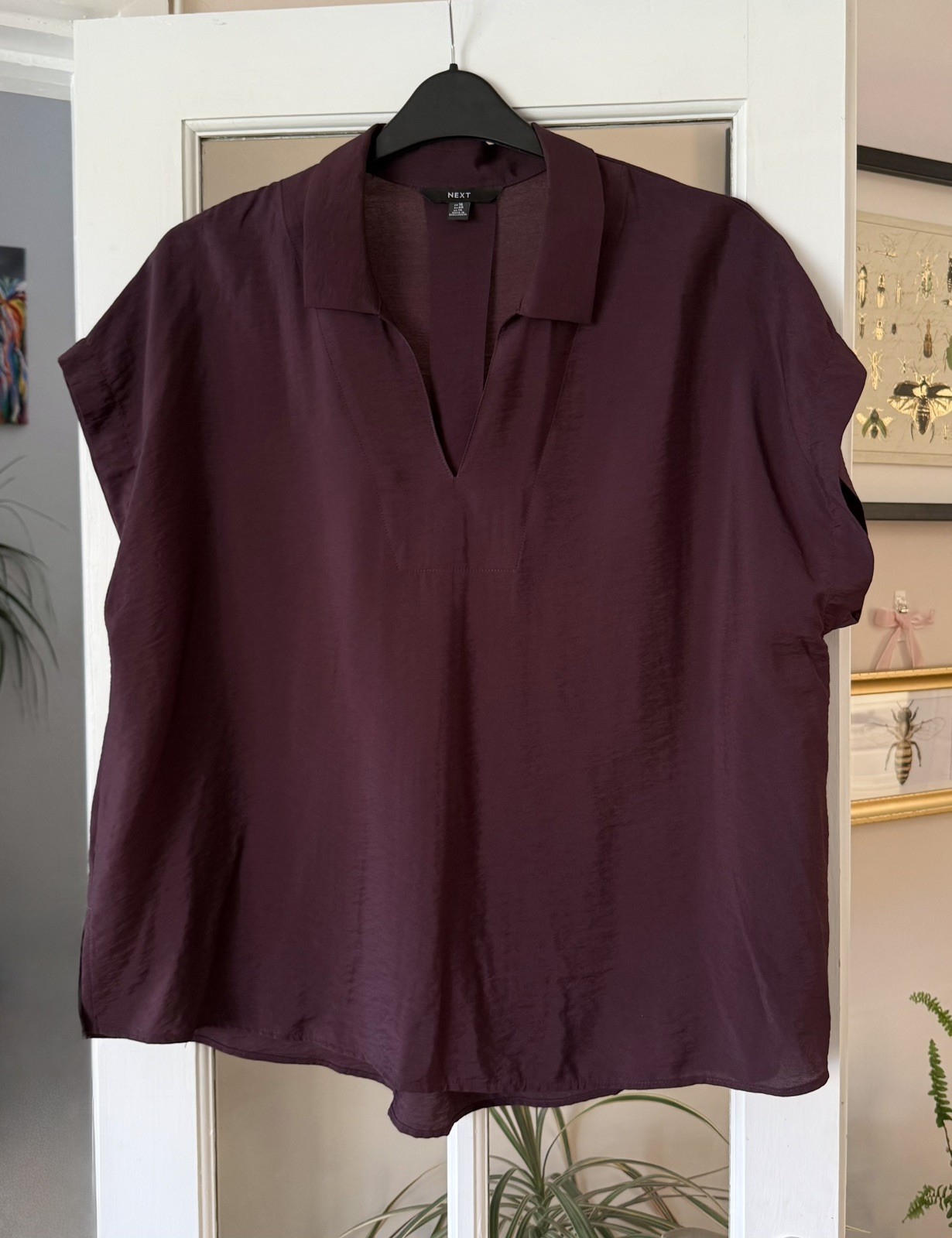 Next Burgundy/Purple Soft Texture Collared Pullover Shirt Blouse Size 18