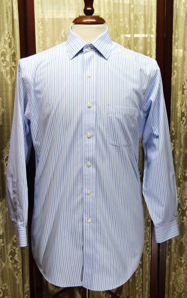 Brooks Brothers Regent 15.5 32 butcher stripe non iron cotton dress shirt g6j1