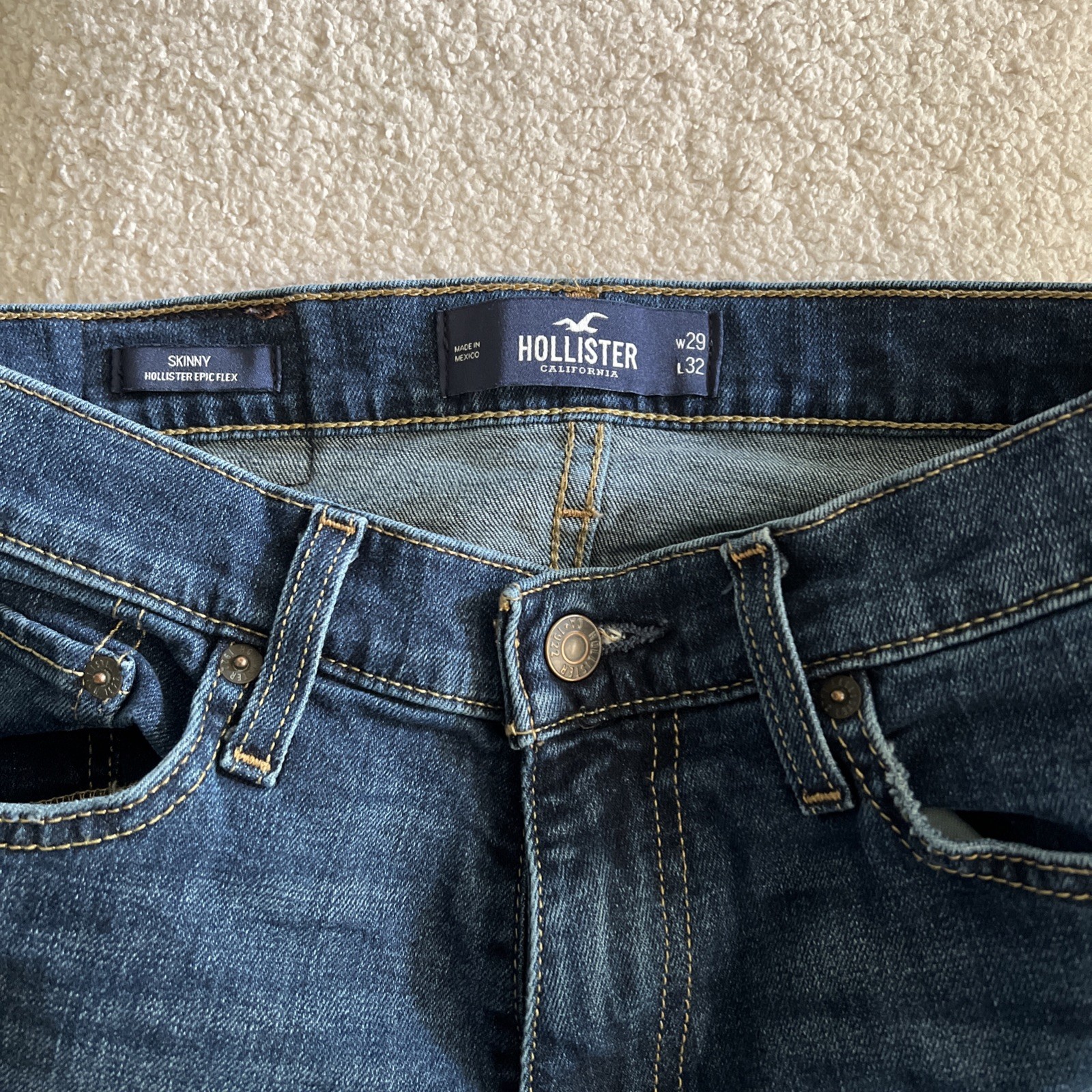 Hollister California Skinny Epic Flex Jeans Unisex W29 L32 Medium Wash Stretch