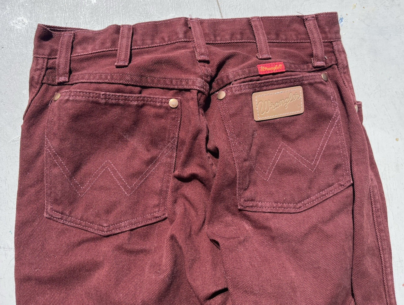 Women’s Vintage Wrangler Jeans Crimson 12MWGZ 7×34 Western USA Cowboy Rodeo