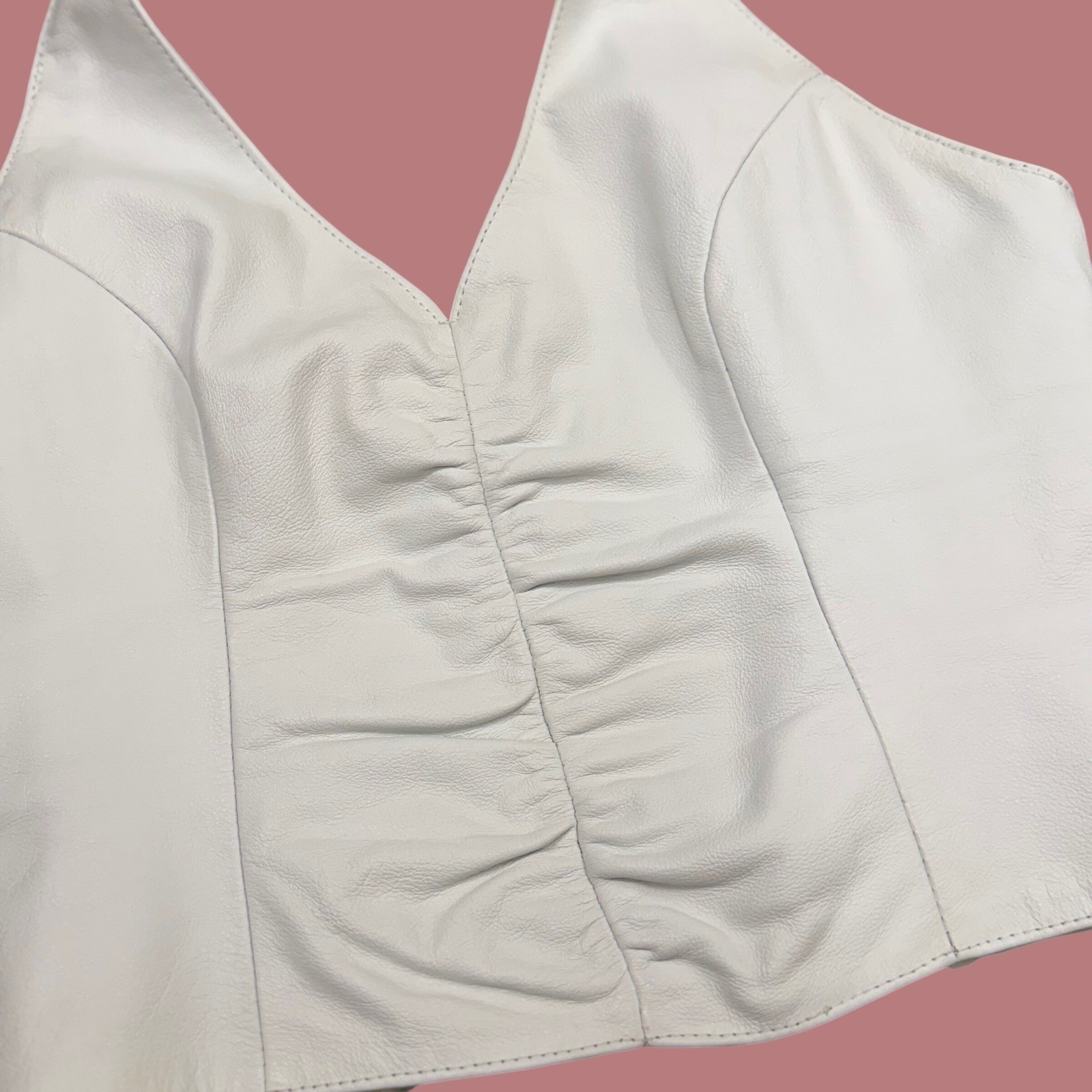 Wilsons Leather Maxima White Leather Halter Top Corset Crop Top Y2K Size S