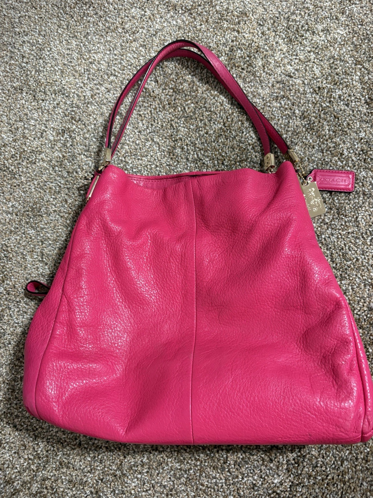 Coach Madison Phoebe Leather Shoulder Bag Hot Pink, 3 Section, Pebbled