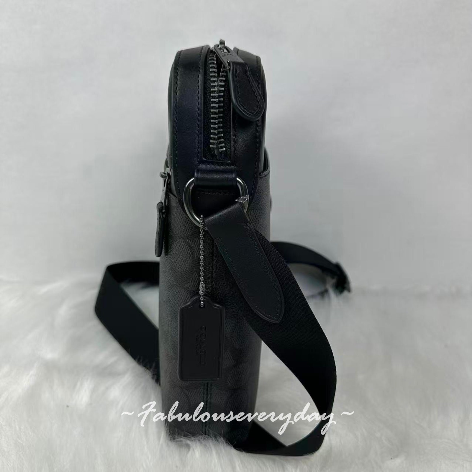 Coach Men’s Houston Flight Bag In Signature Canvas/Charcoal/Black CZ398 NWT