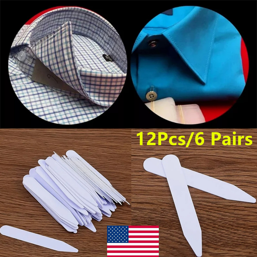 6 Pairs Plastic Collar Stiffeners Stays Bones Set For Dress Shirt Collar US