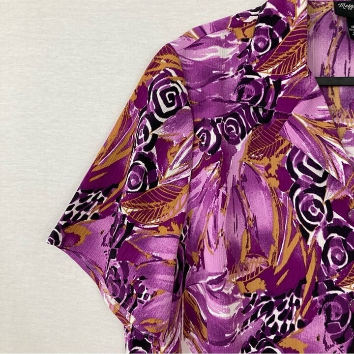 Maggie Barnes Purple Brown Abstract Print Short Sleeve Button Down size 1X