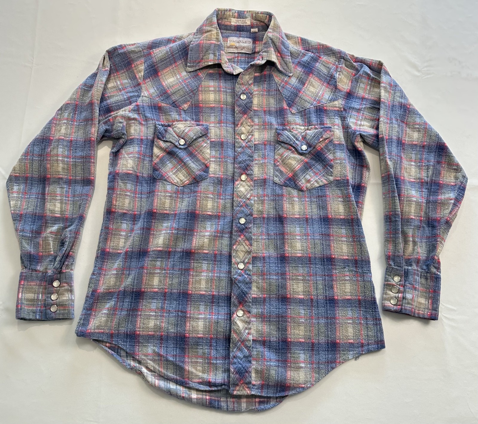 VTG Plainsman Pearl Snap Long Sleeve Shirt Plaid Mens M Western Cowboy