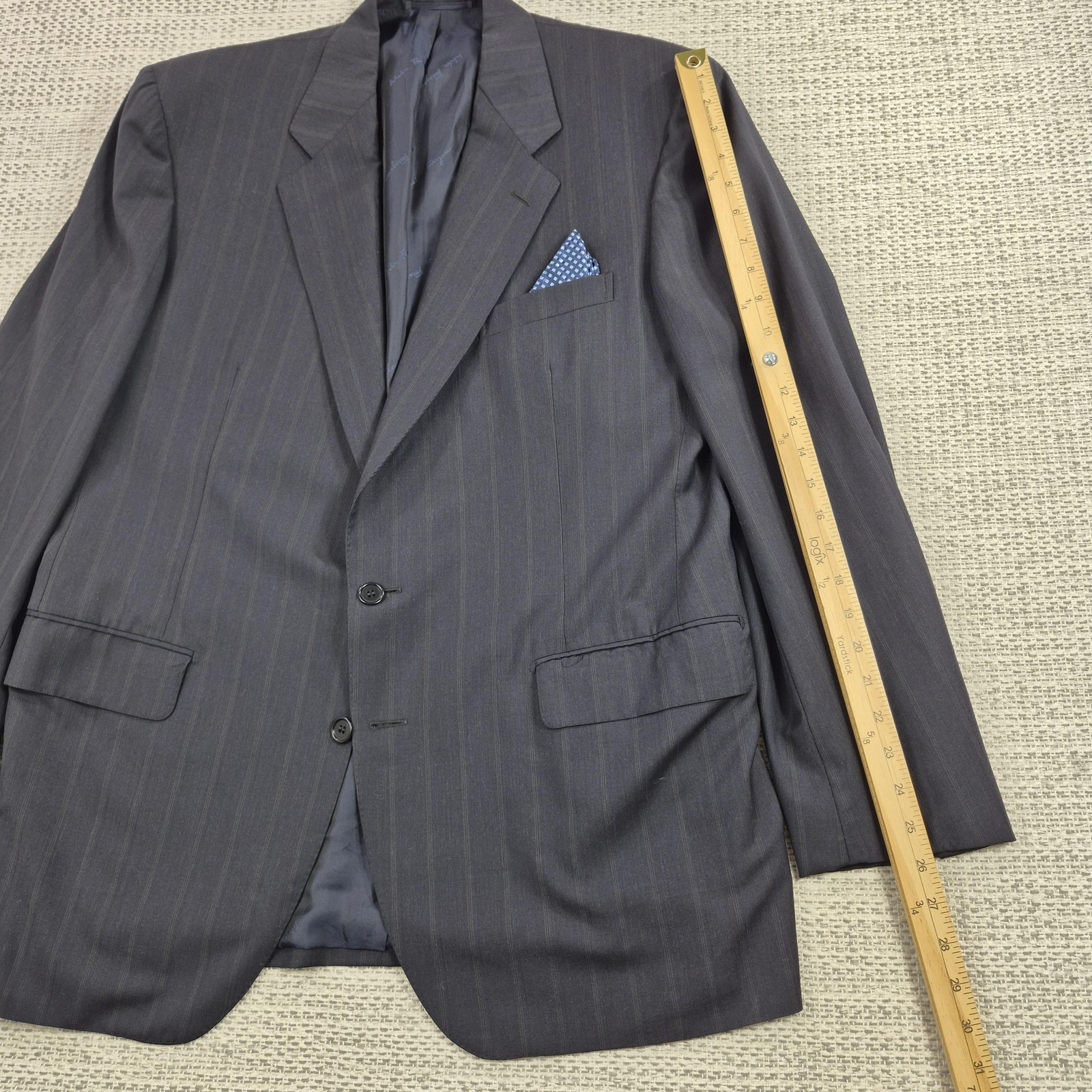Salvatore Ferragamo Suit Jacket Mens IT 56 44 Gray Stripe Wool Two Button Italy
