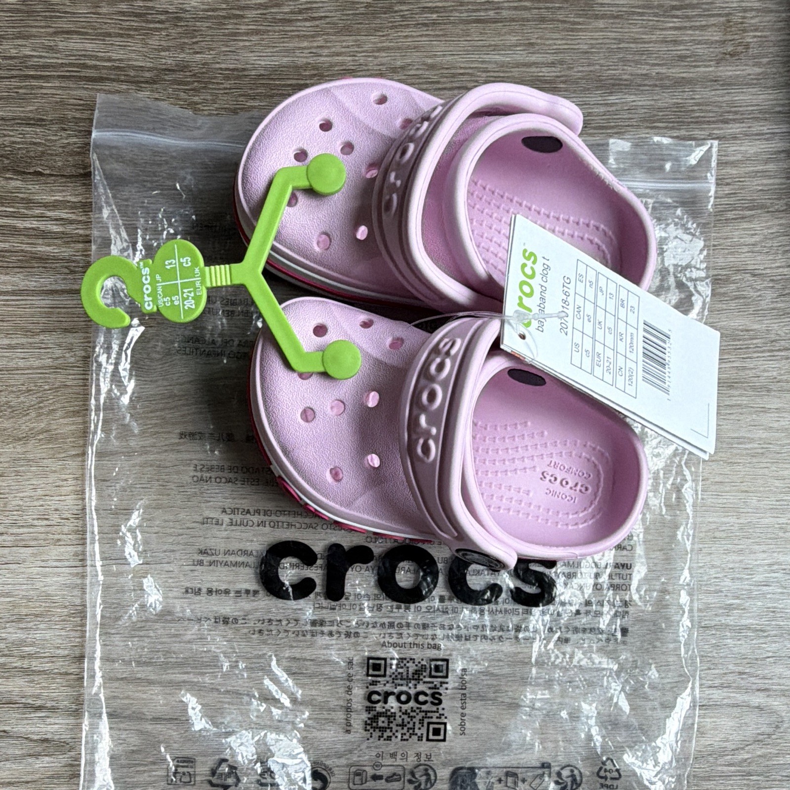 Crocs Bayaband Clog Kids Pink Adjustable Strap US 5 EU 20-21 207018-6TG