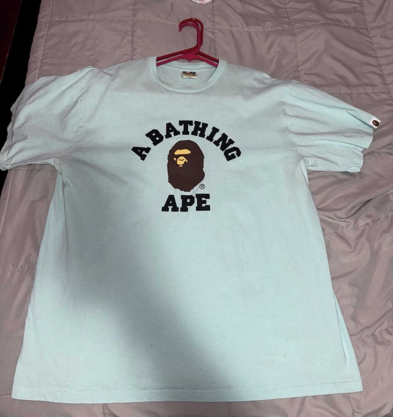 *Authentic* A Bathing Ape BAPE College Logo Tee Ape Head Graphic Light Blue 2XL