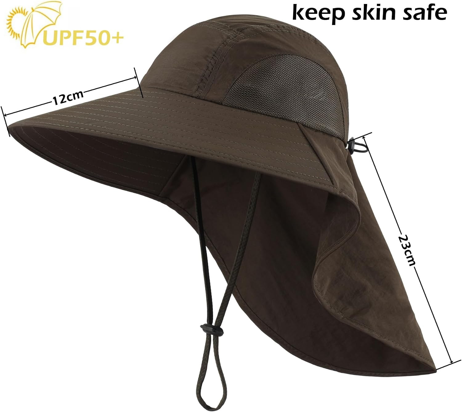 Wide Brim Sun Hat with Neck Flap for Men Women Summer Outdoor UPF 50+ Breathable