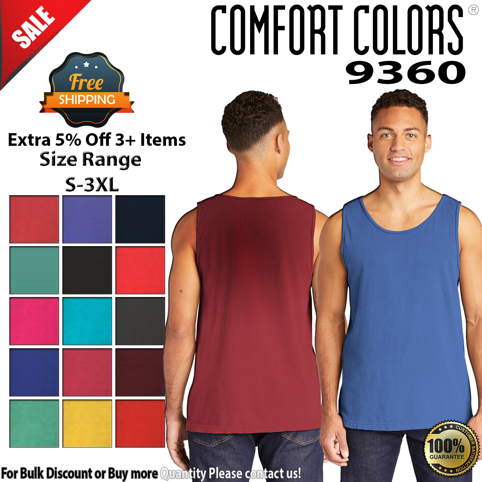 COMFORT COLORS 9360 Mens Sleeveless Heavyweight Ring Spun Round Neck Tank Top
