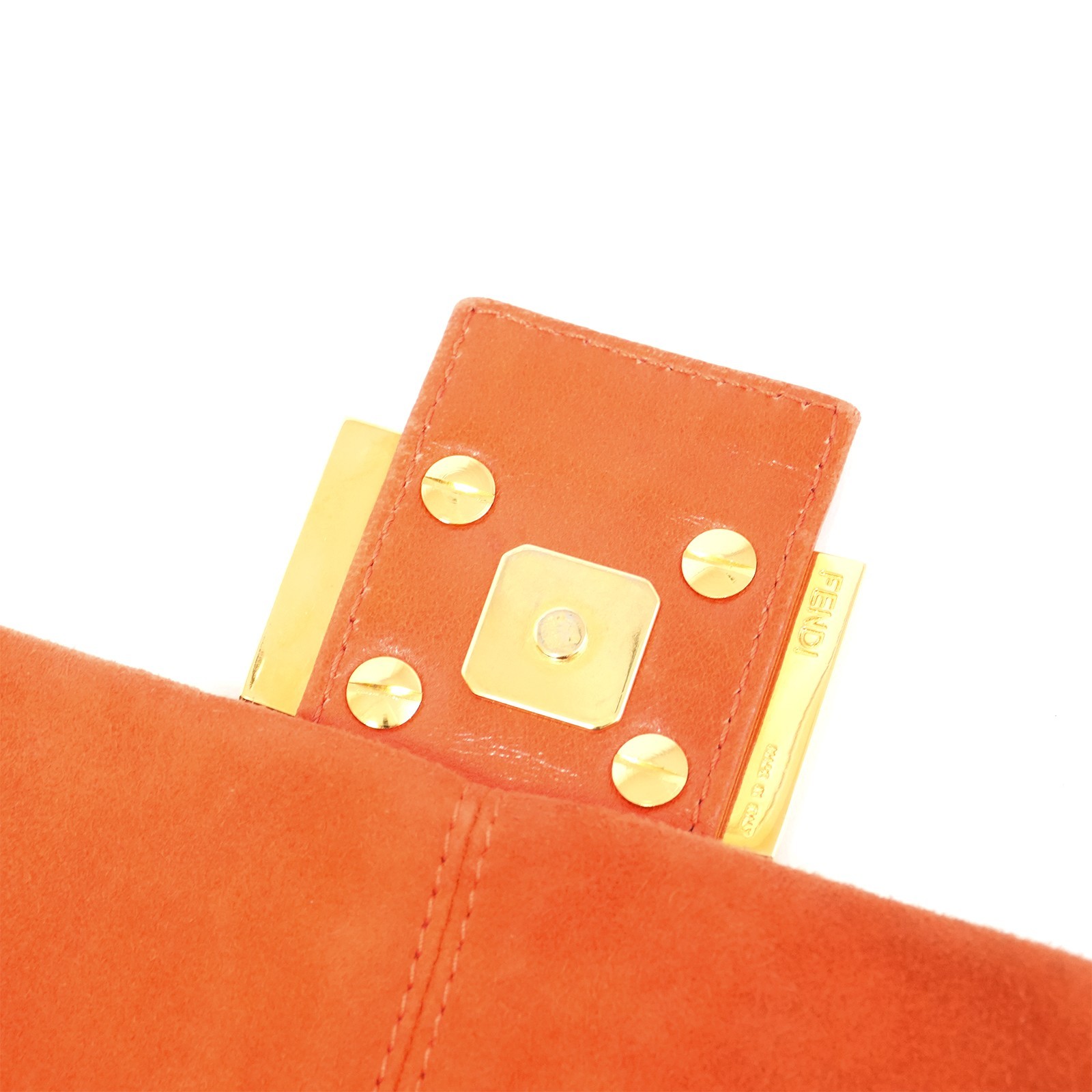 FENDI Gold FF Logo Mamma Baguette 26325 Shoulder Bag Orange Auth #58372A