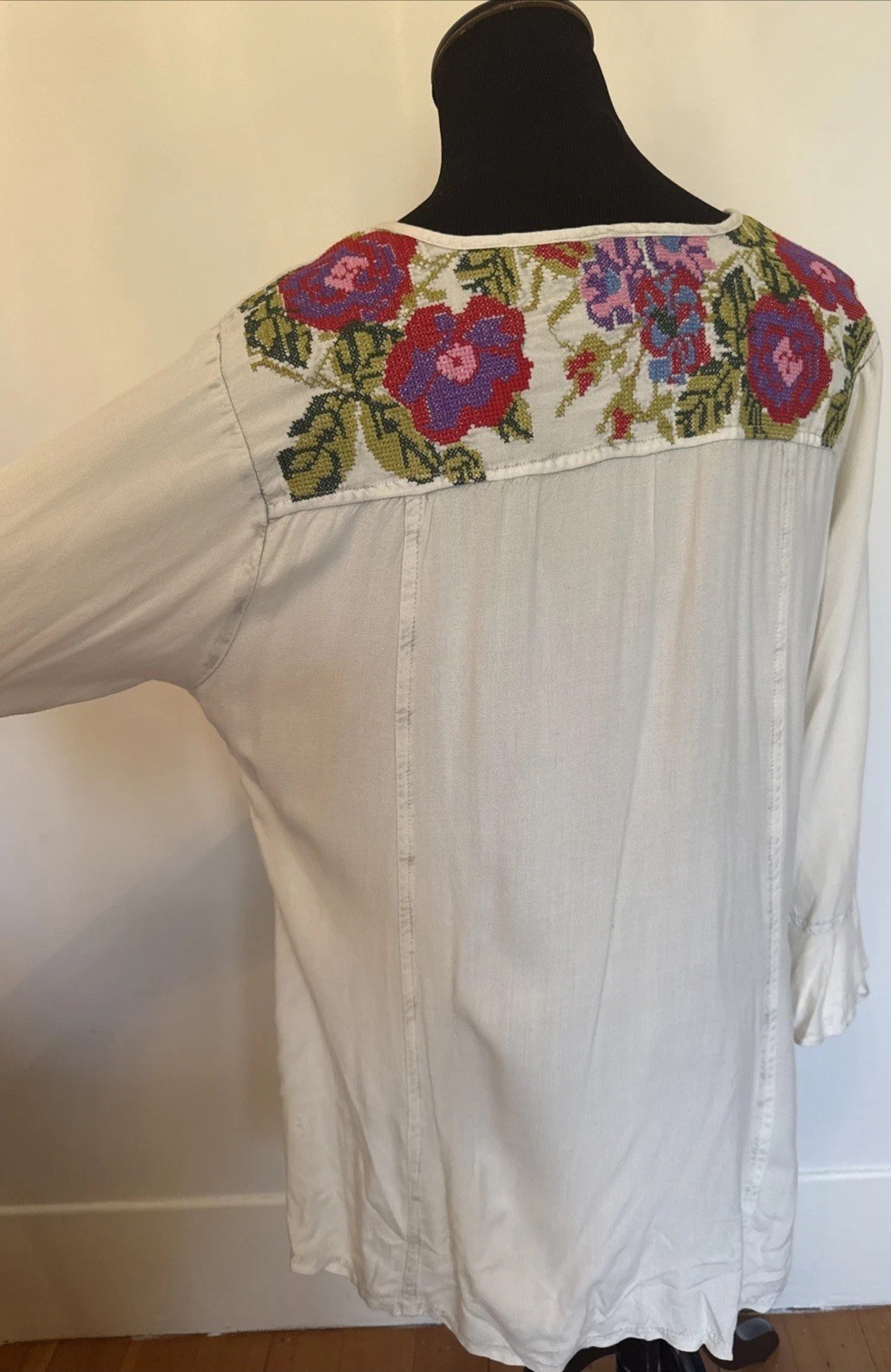 Parsley and Sage Cross Stitch Floral Bohemian Peasant Blouse Tunic Size Large