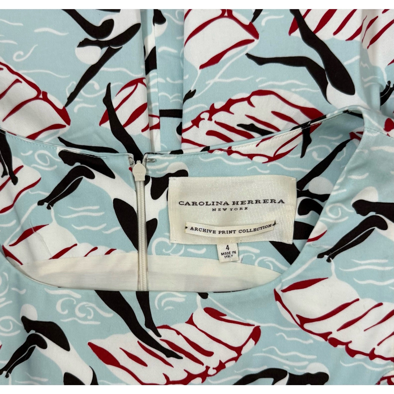 2014 Carolina Herrera Art Deco Archive Print Cotton A-Line Dress Sz 4