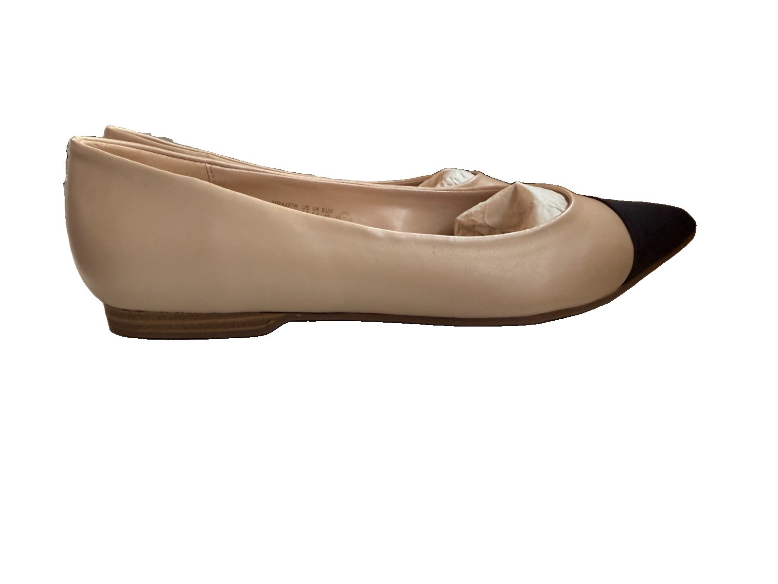 DREAM PAIRS Beige/Black Colorblock Cap Toe Pointed Flats Slip-On US 8.5