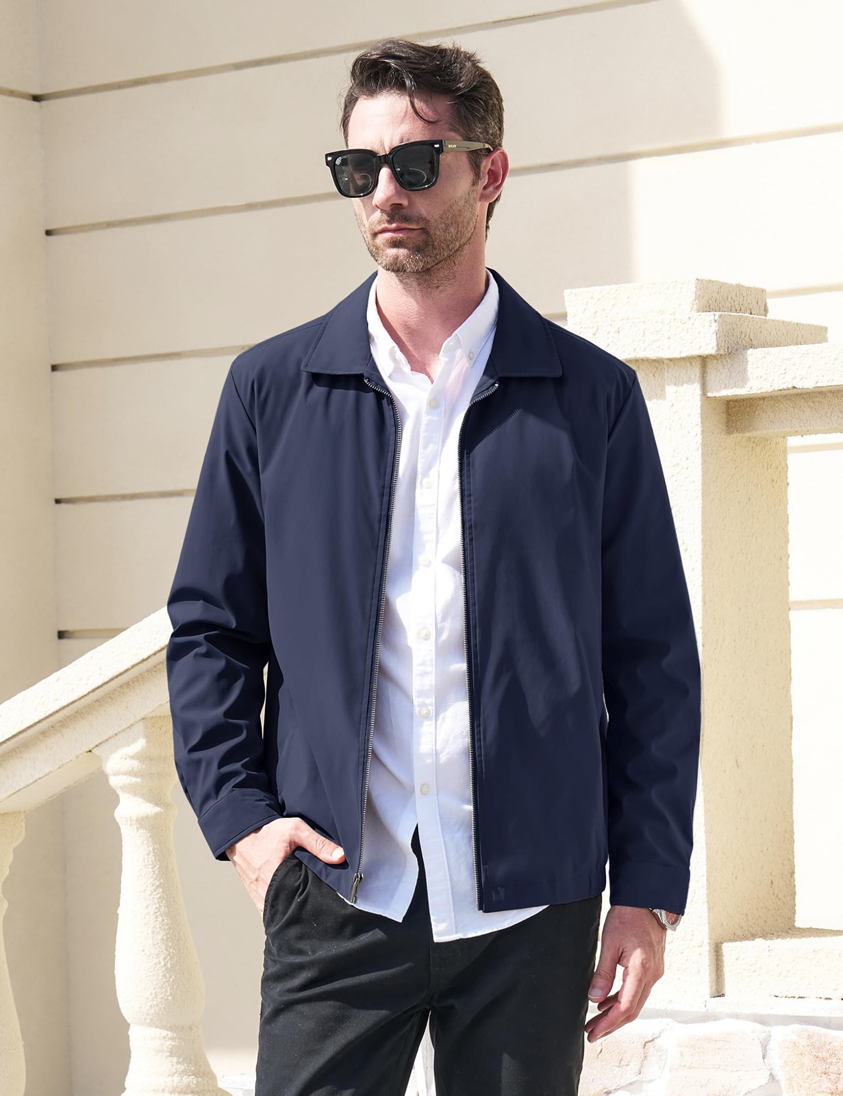 Men’s Lightweight Bomber Jacket Full-Zip Spring Fall Track Coat Casual Outwear