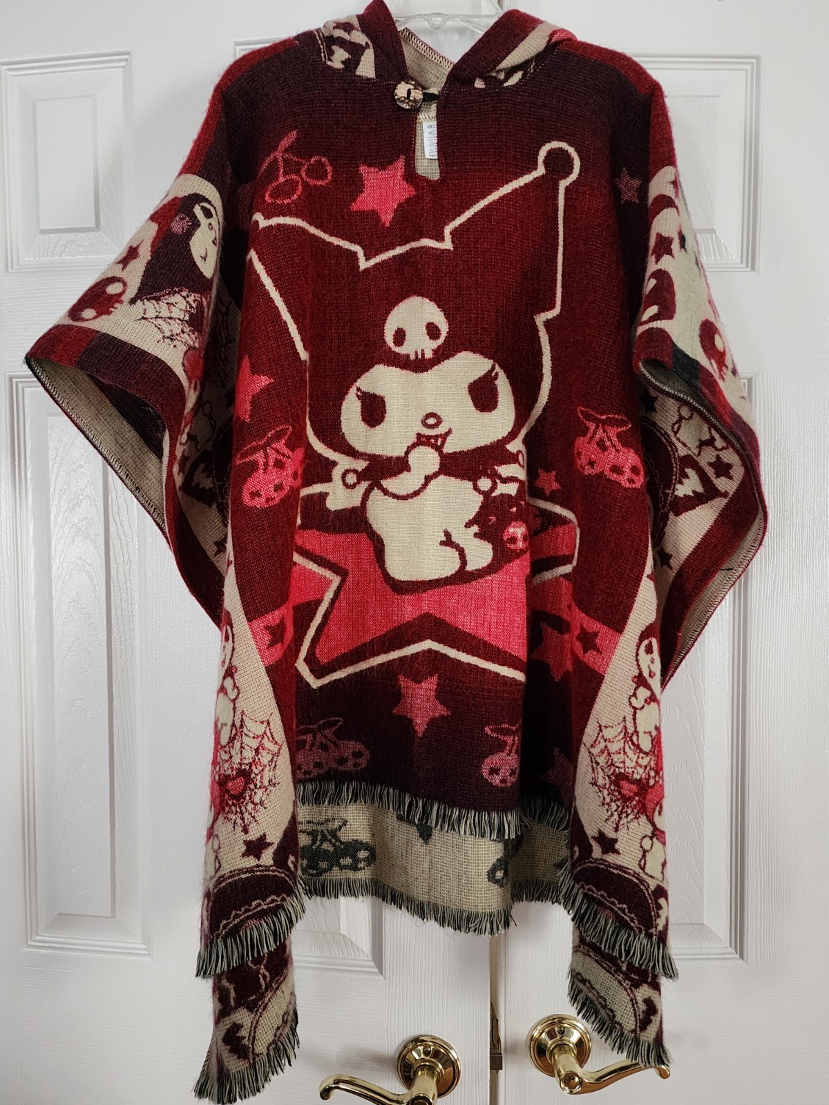 KA Native Art Ecuador Hello Kitty Poncho Cape Hooded Blanket Wool Blend Handmade