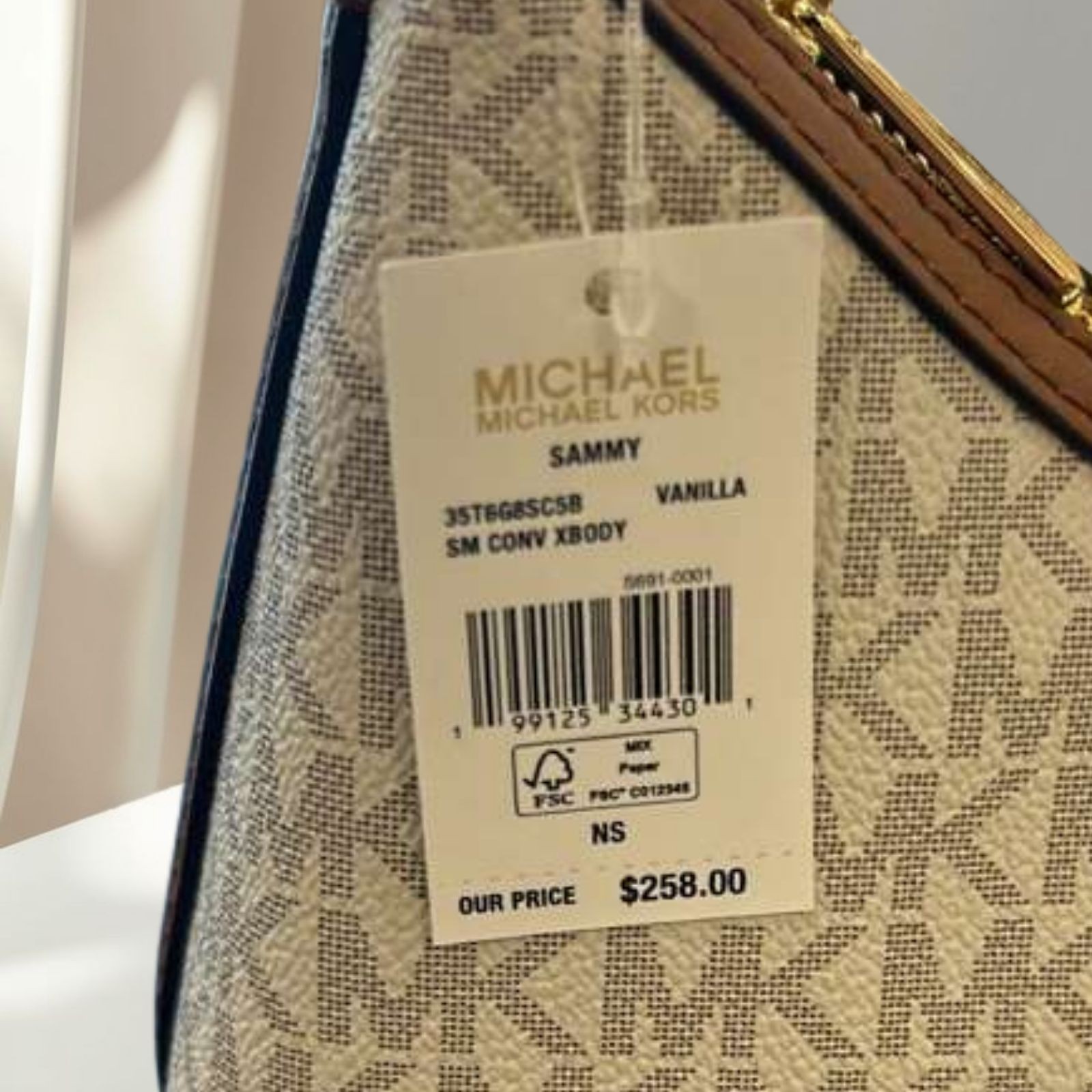 Michael Kors Sammy Small MK Logo Convertible Crossbody Purse Bag Vanilla Handbag