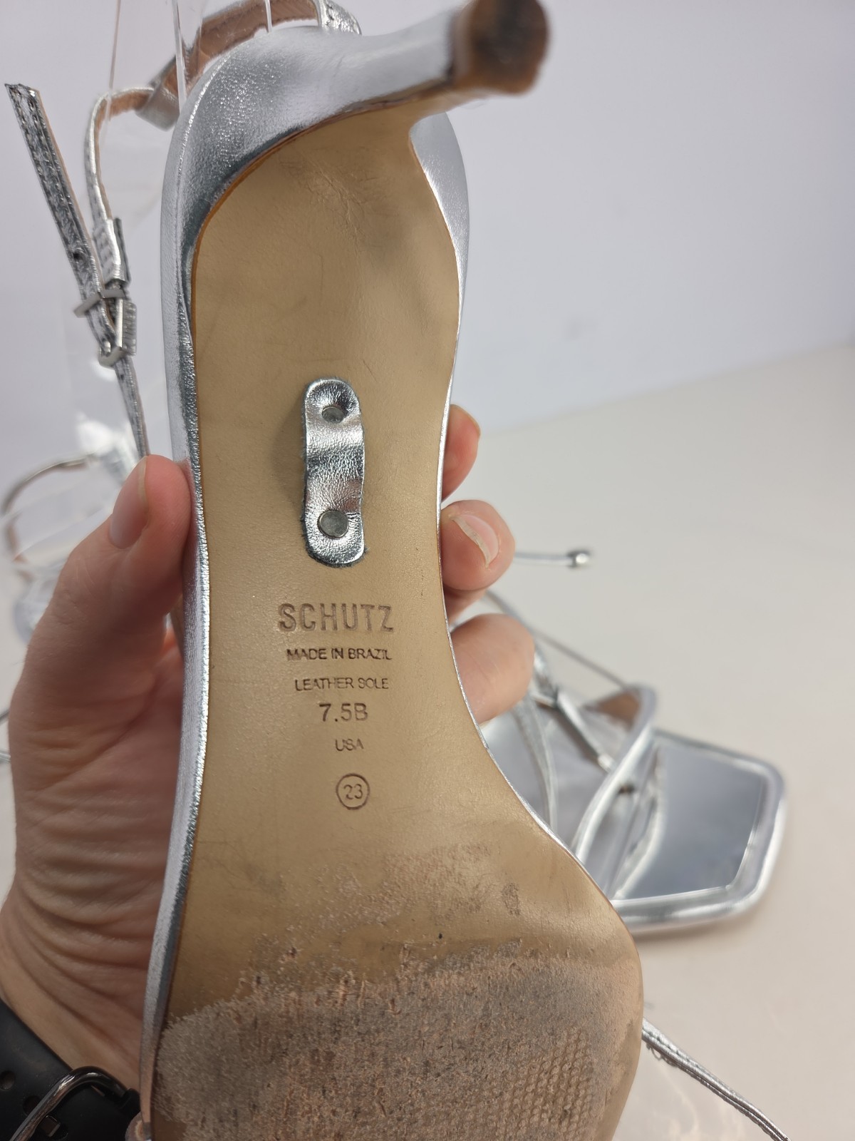 Schutz High Silver Leather Sandal w/Detachable Leather Gladiator Ties Sz 7.5B