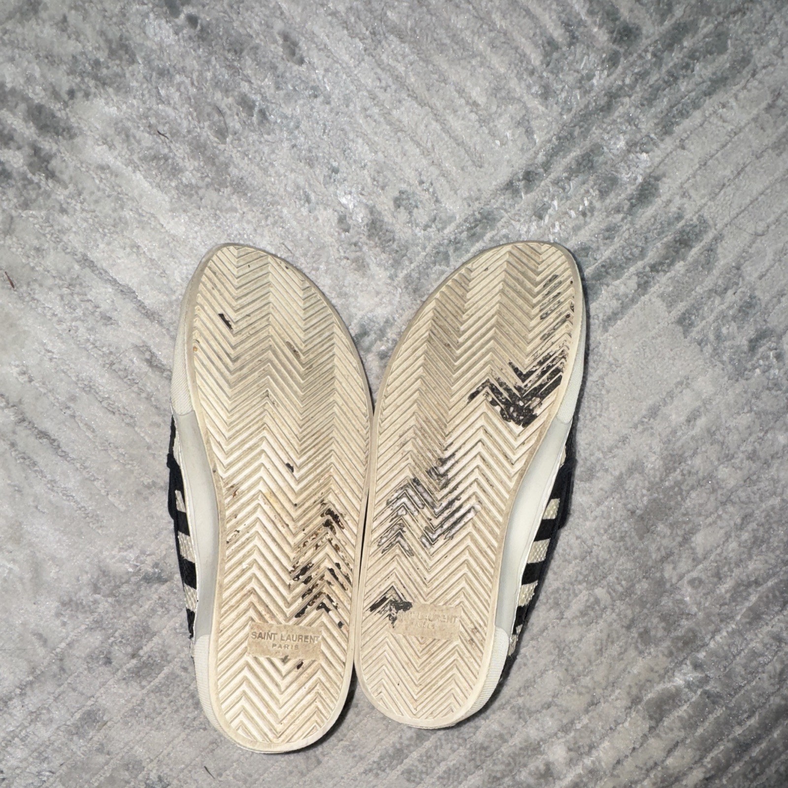 Saint Laurent Leather Striped Slip-On Casual Shoes Logo Round Toe US 7